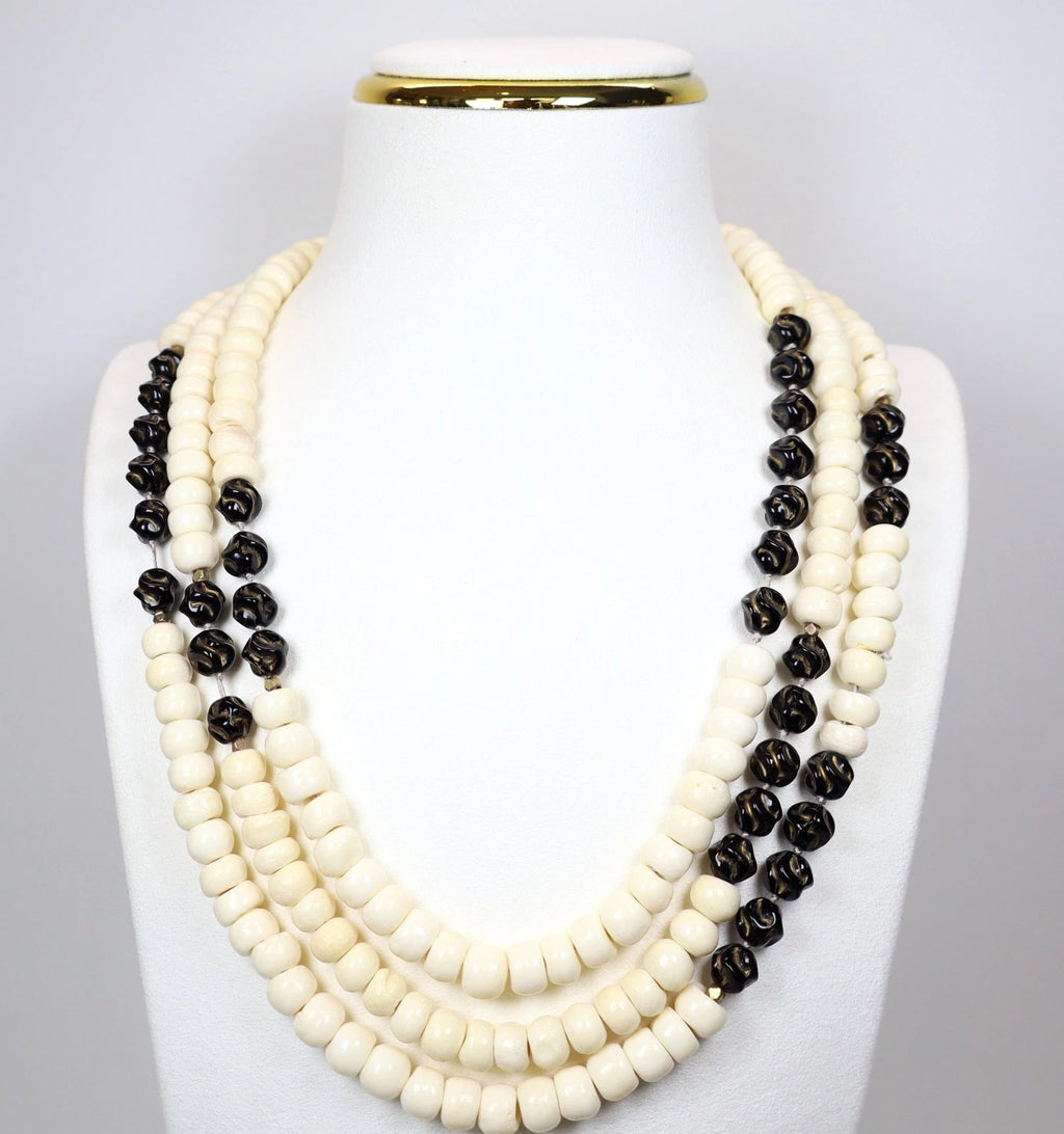 Vintage Carved Bovine Bone Beaded Necklace