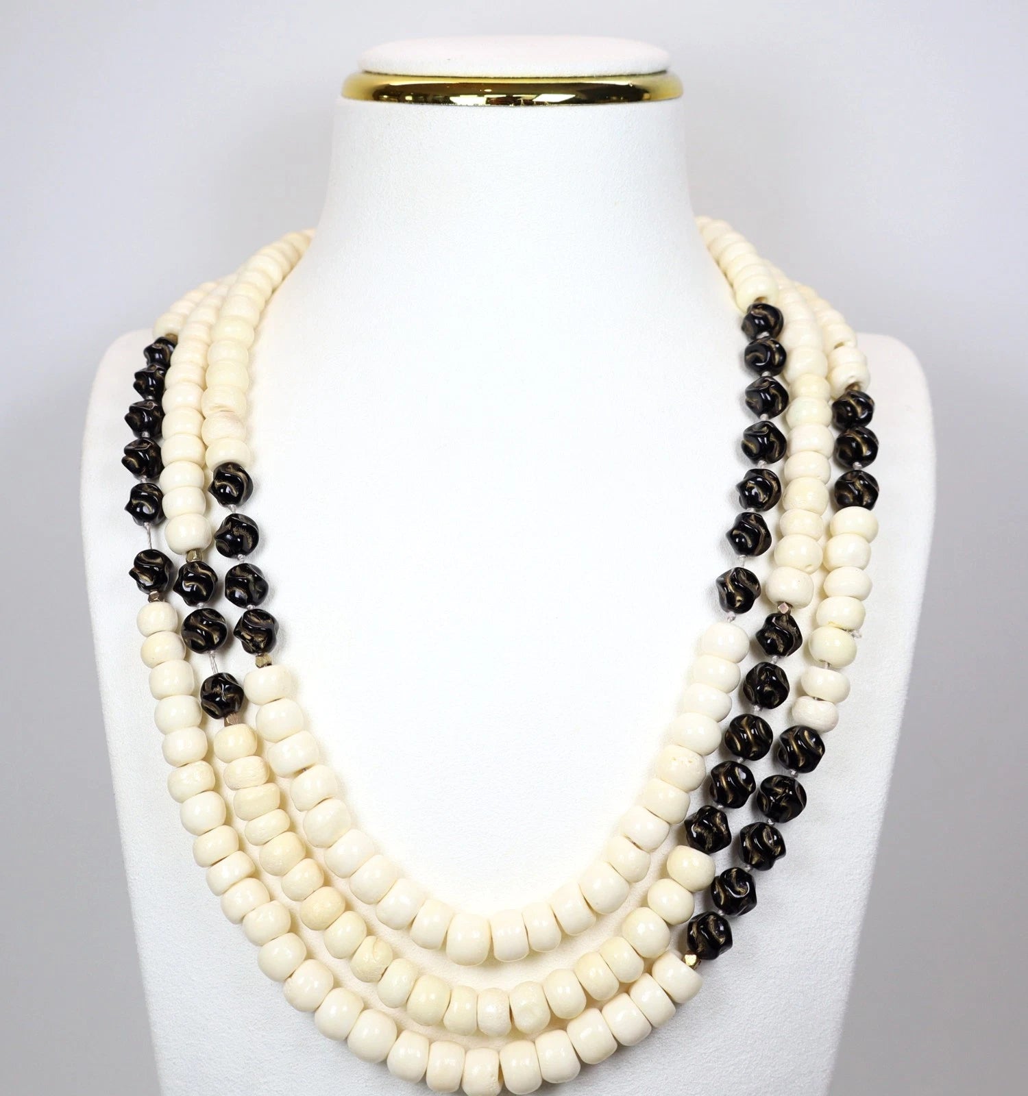 Vintage Carved Bovine Bone Beaded Necklace