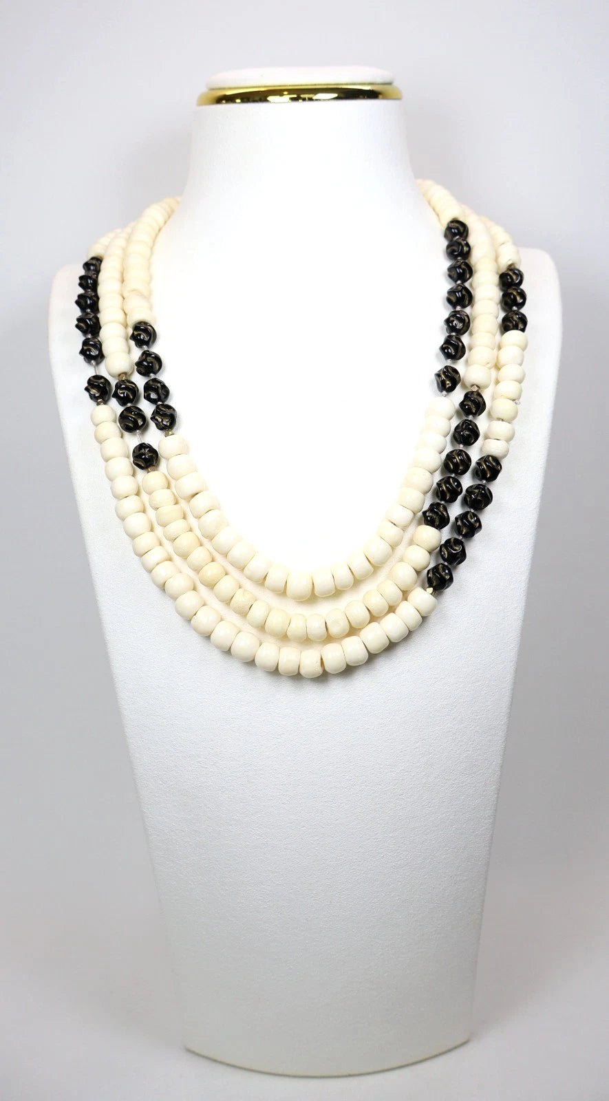 Vintage Carved Bovine Bone Beaded Necklace