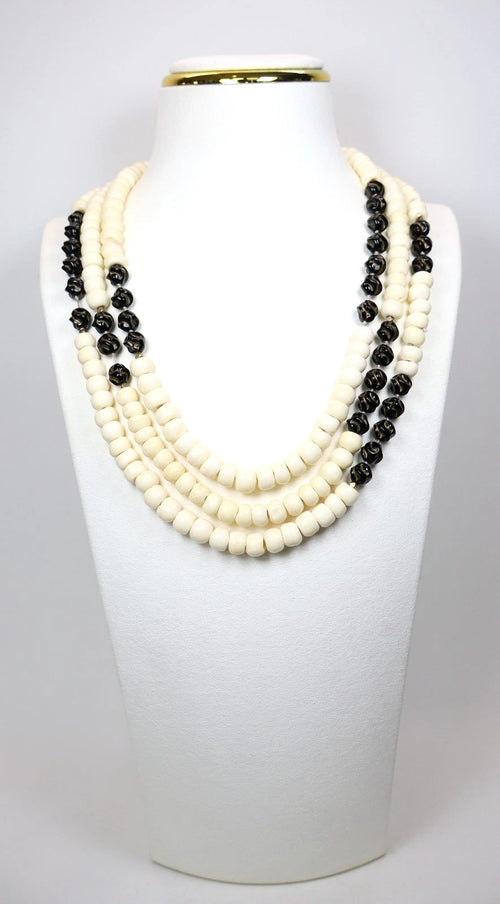 Vintage Carved Bovine Bone Beaded Necklace