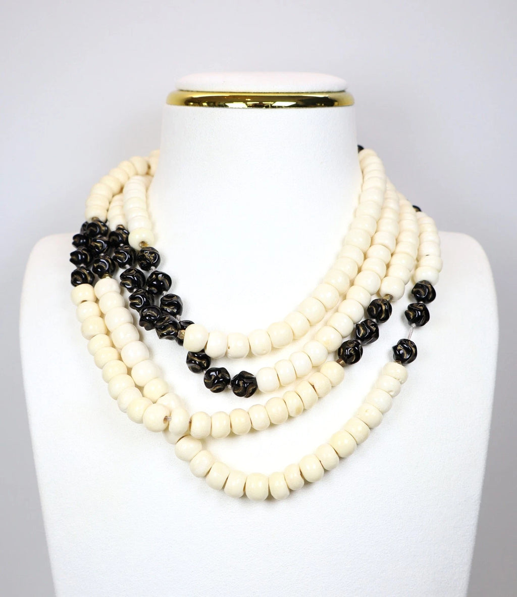 Vintage Carved Bovine Bone Beaded Necklace