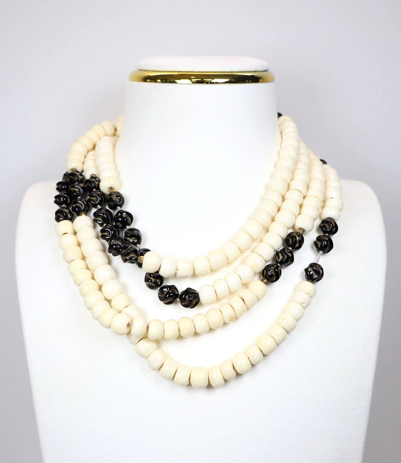 Vintage Carved Bovine Bone Beaded Necklace