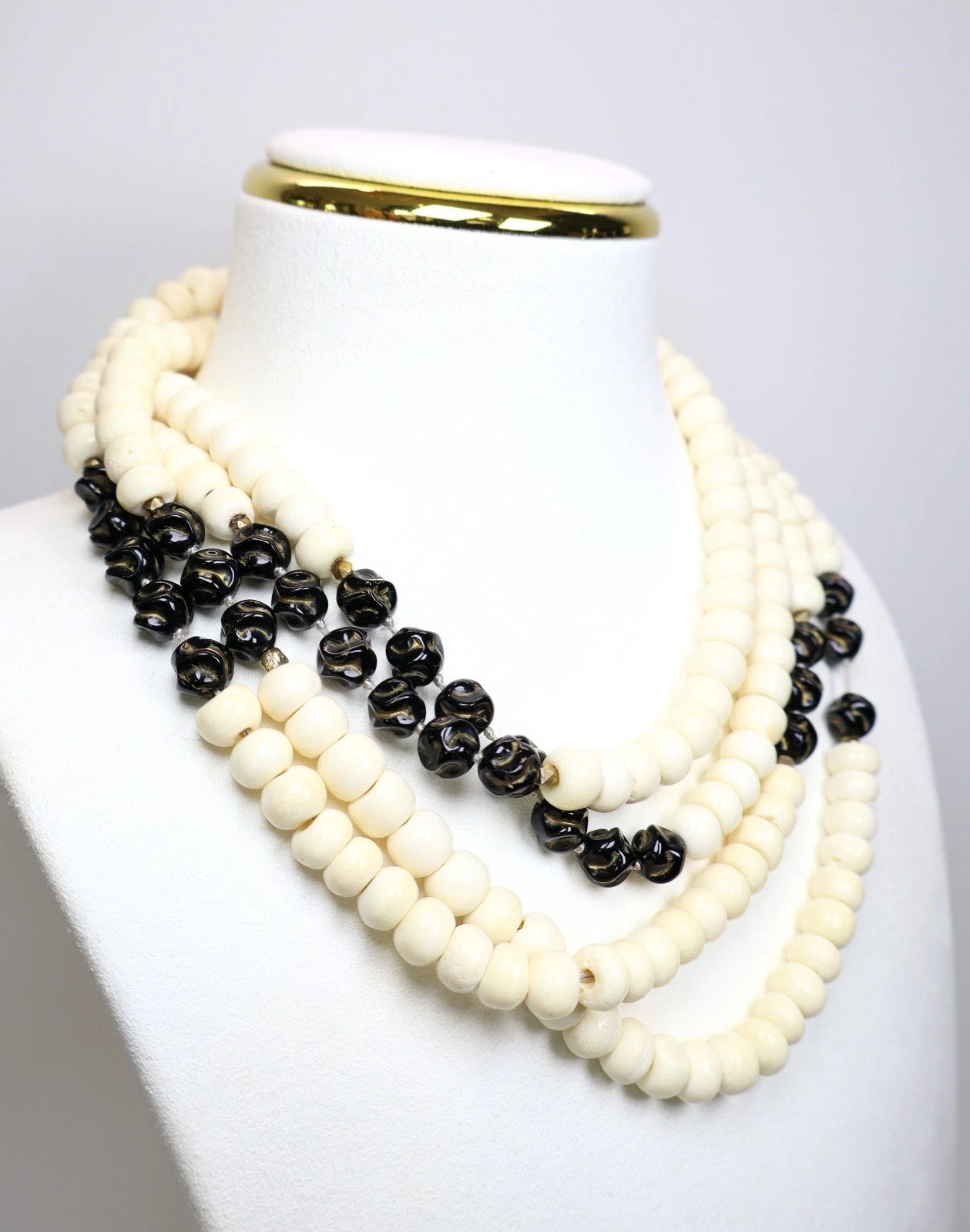 Vintage Carved Bovine Bone Beaded Necklace