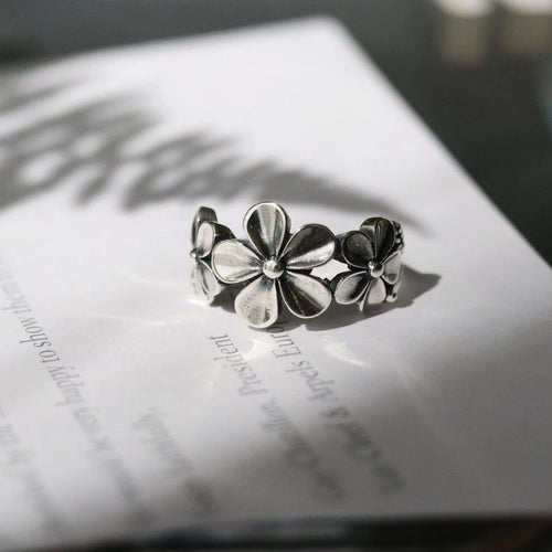 925 Sterling Silver Flower Ring Vintage Daisy Band Women Gift Jewelry